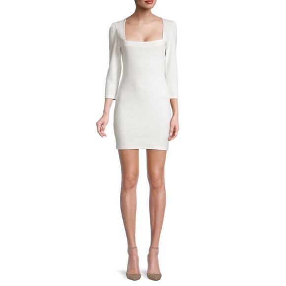 Betsey Johnson ​Ribbed Knit Ruched Cutout Bodycon Dress Women's Med White - Picture 1 of 8